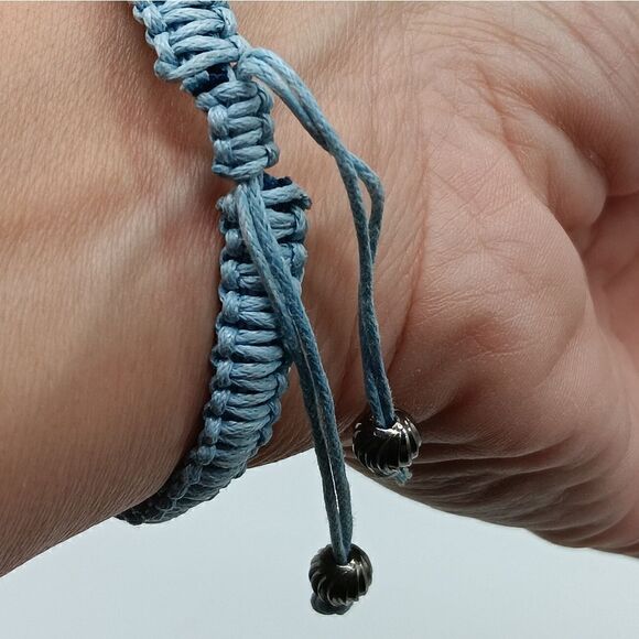 ROSE GONZALES Blue Wide Macreme String Bracelet w/Black Crystals & Silver Discs - Picture 5 of 7